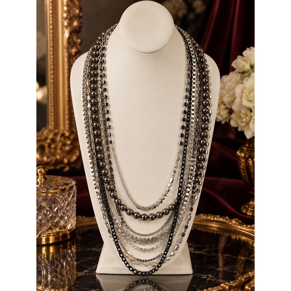 Paparazzi Zi Collection Multi Strand Gunmetal Chain Statement Necklace